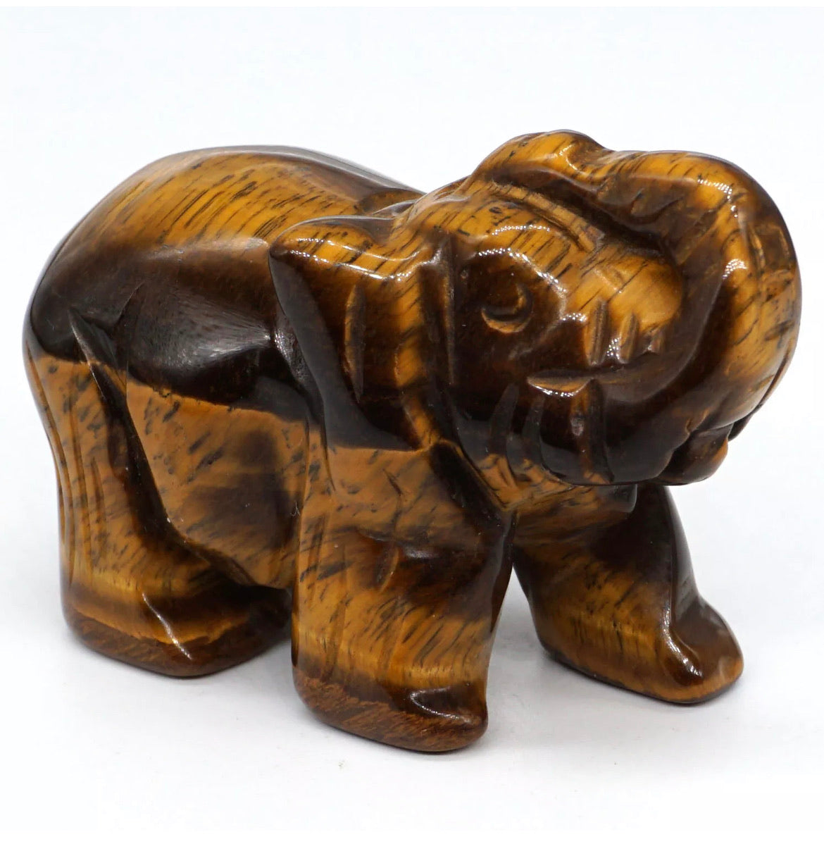 Natural Yellow Tiger Eye Gemstone Hand-Carved Elephant Gift