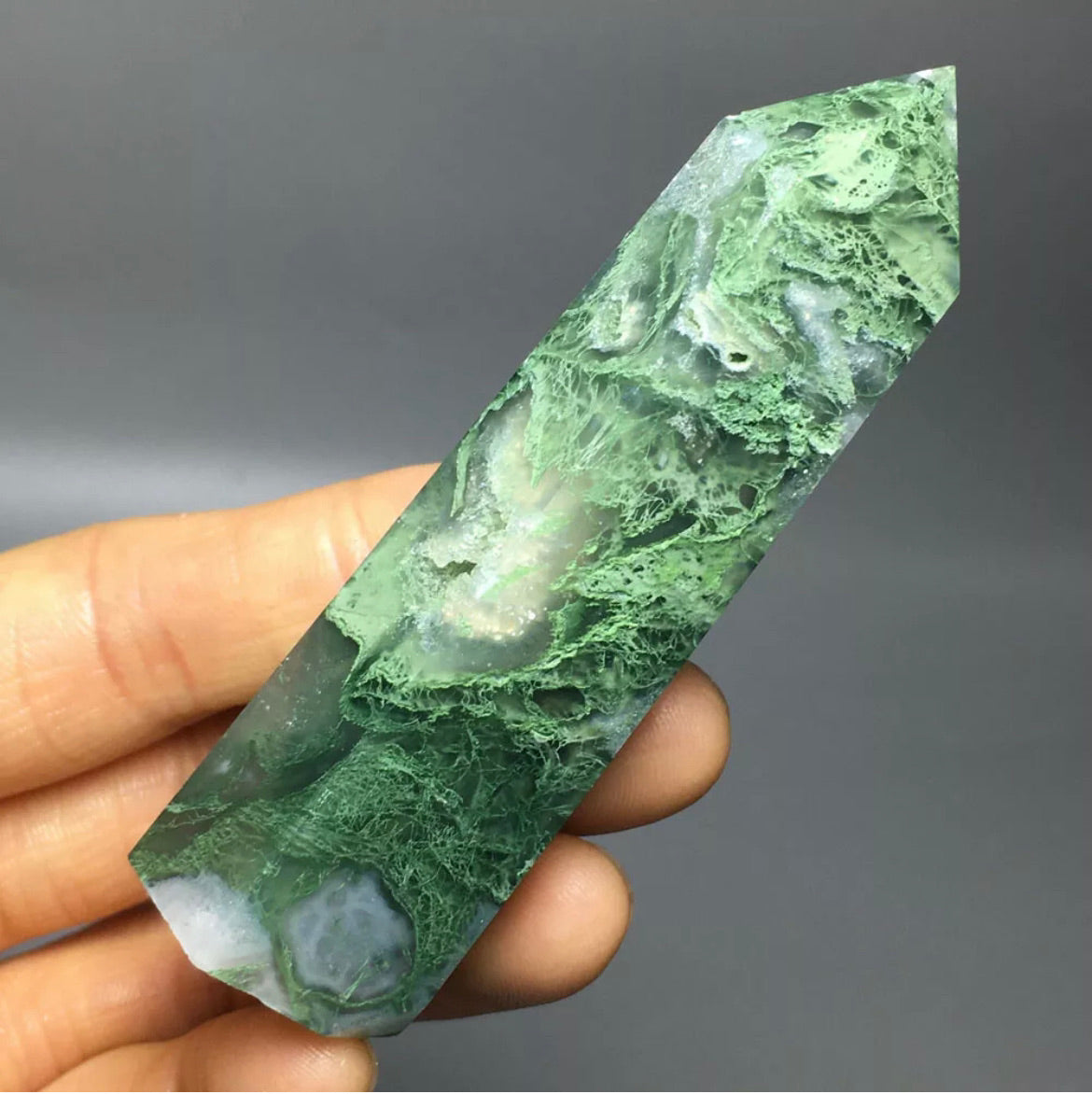 NATURAL moss agate gemstone tower Wand
