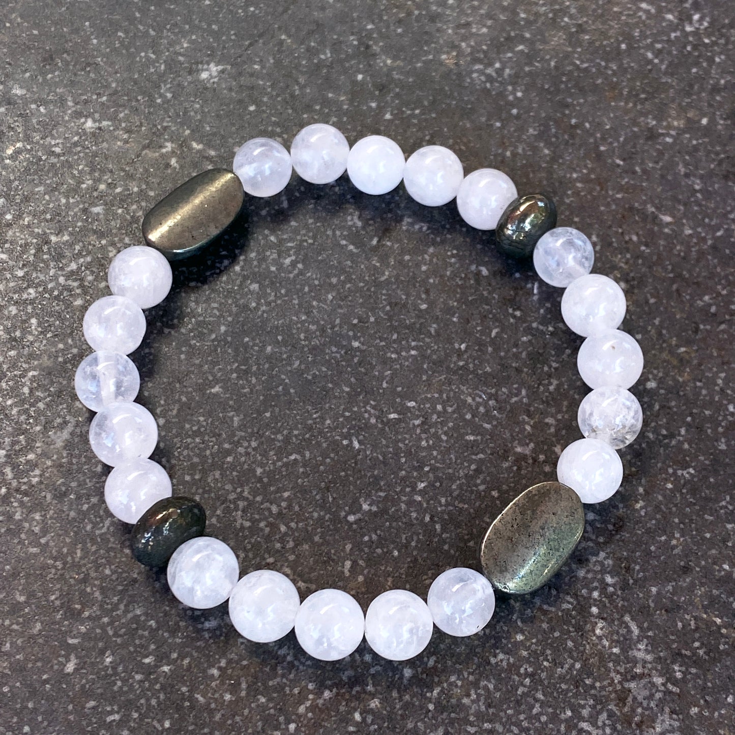 Angola Quartz and Pyrite gemstone stretch Bracelet