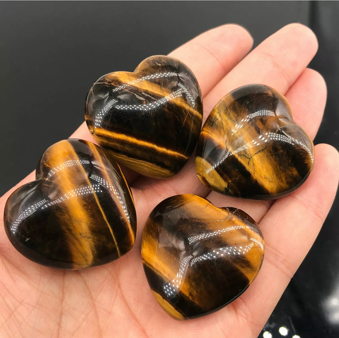 Natural Tiger-Eye gemstone Puffy Palm Stone Heart