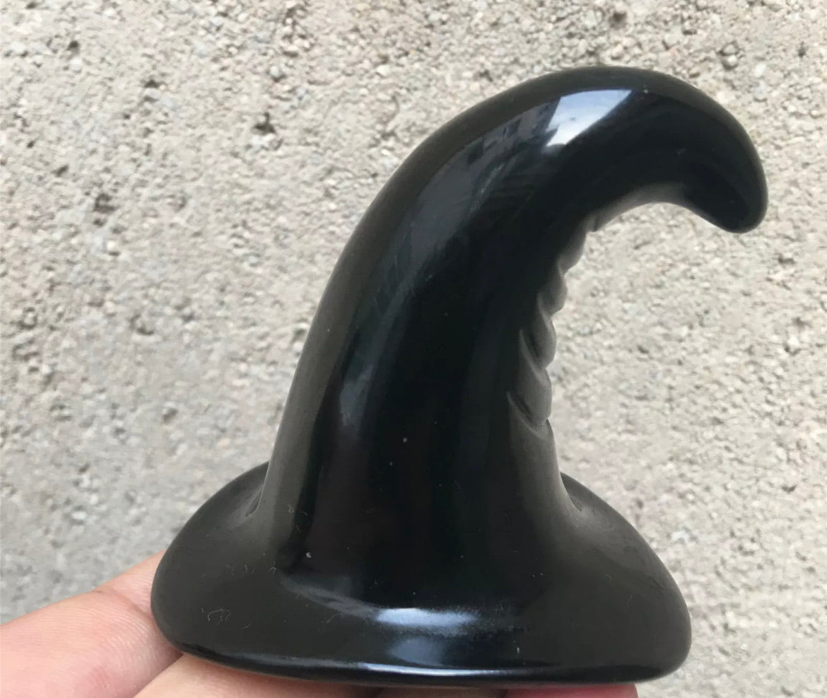 Natural Black Obsidian gemstone Witch Hat