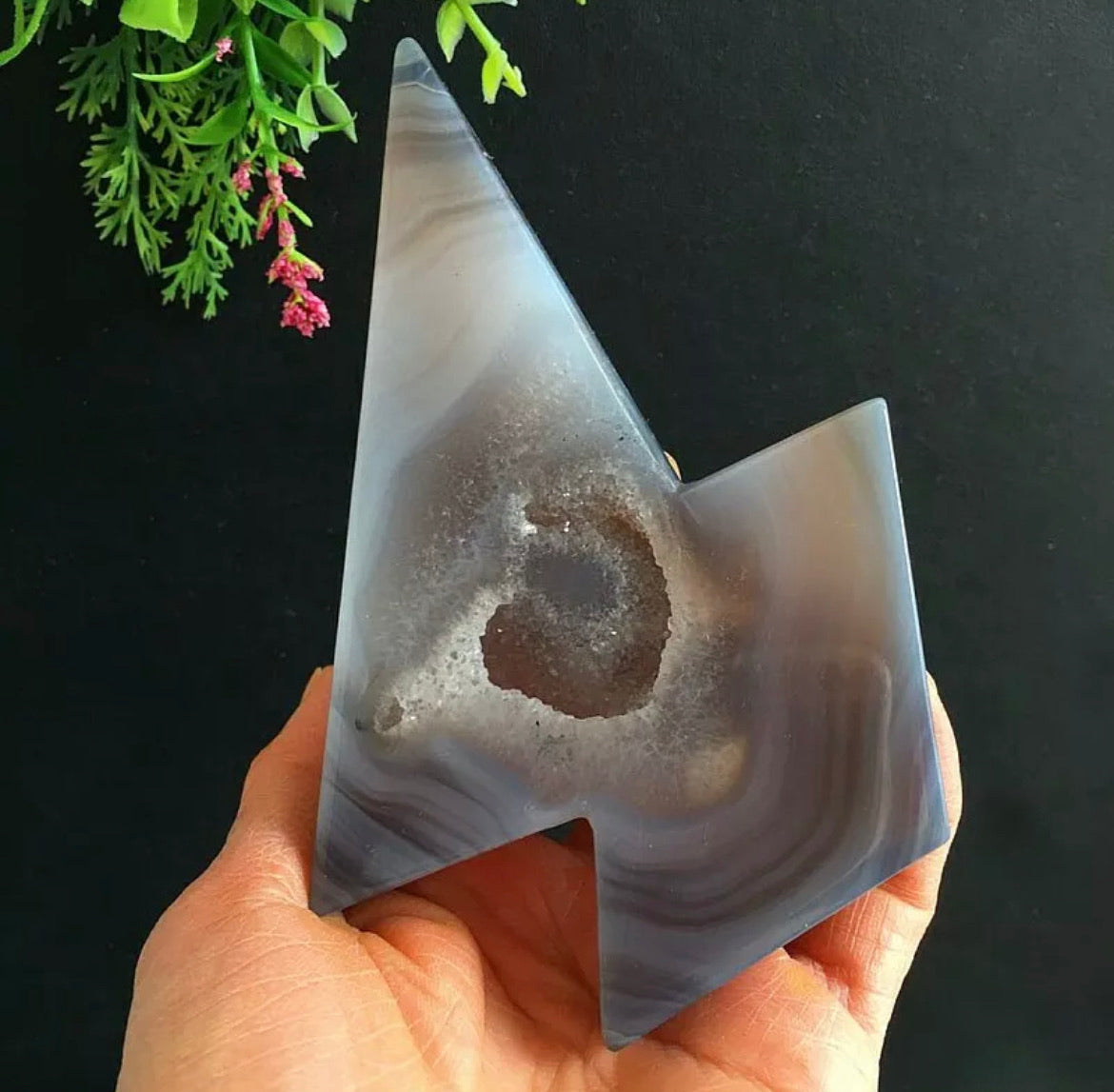 Grey Agate Druzy Geode Lightning Bolt