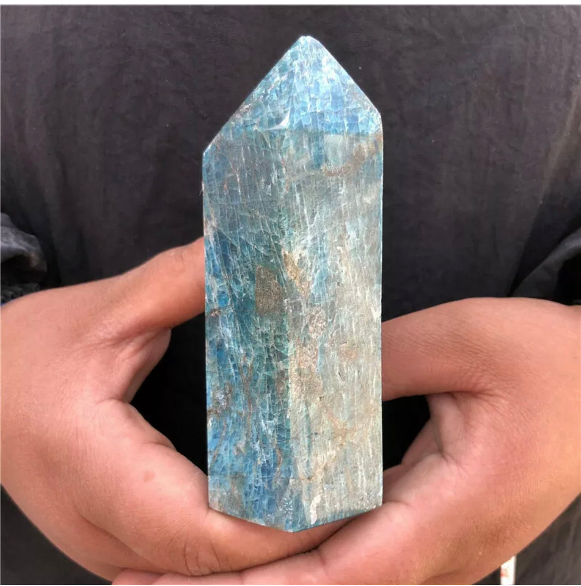 Natural apatite quartz obelisk crystal wand point healing