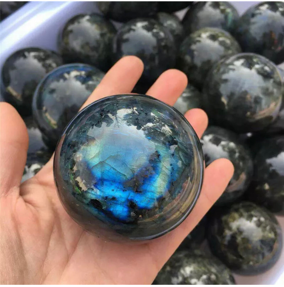 Natural Rainbow Labradorite Healing Crystal Ball
