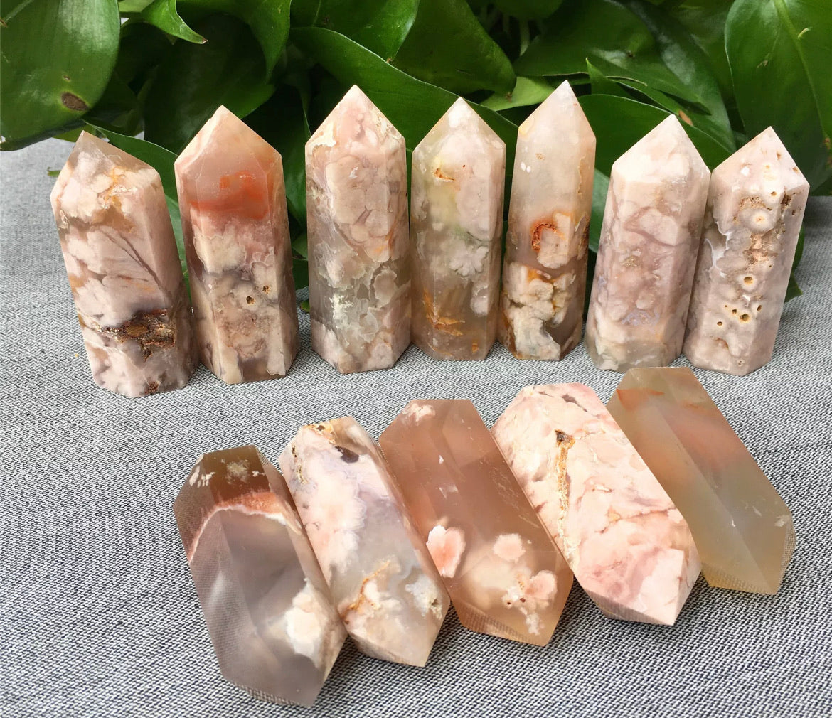 Natural Cherry Blossom Agate Wand Point