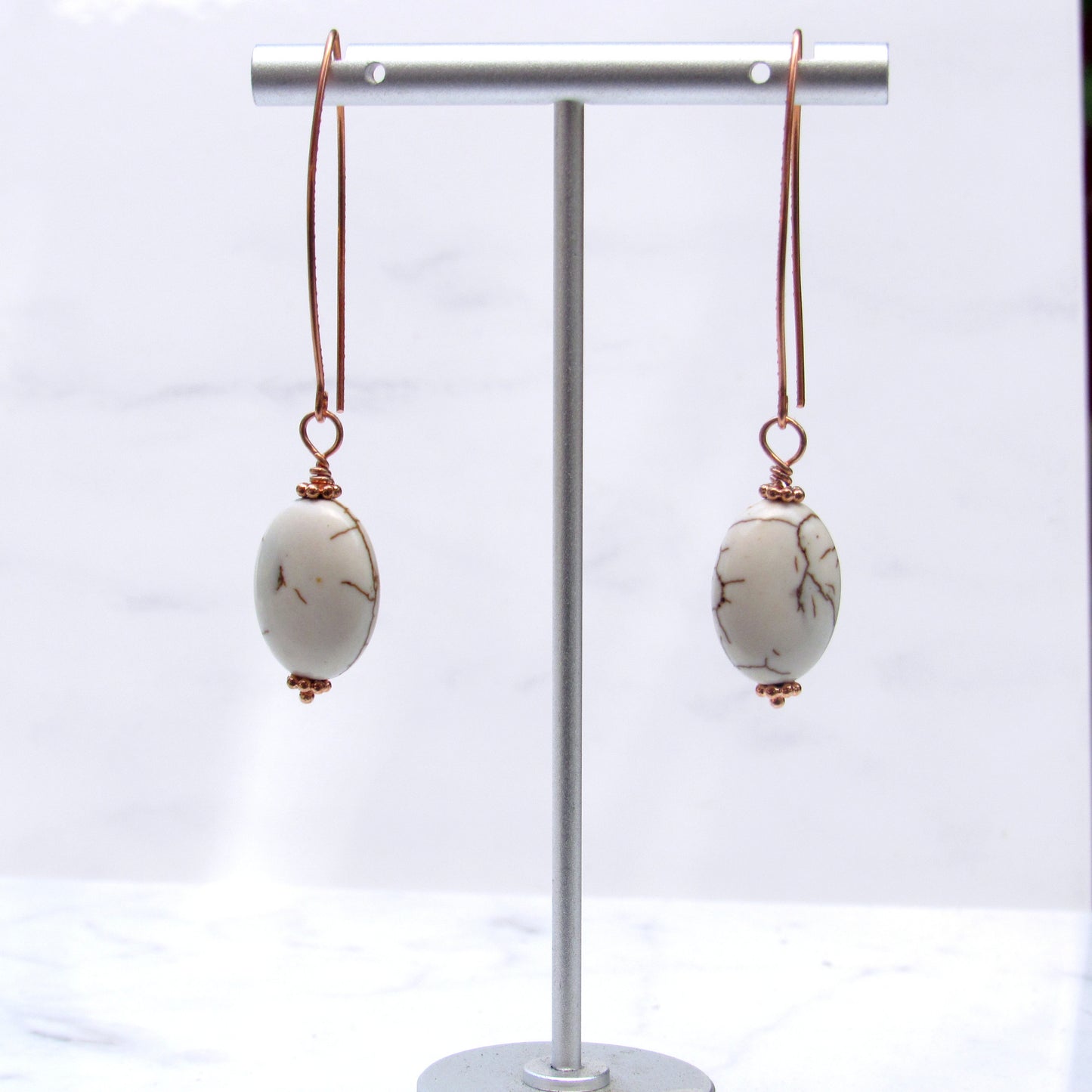 White turquoise Gemstone and copper earrings