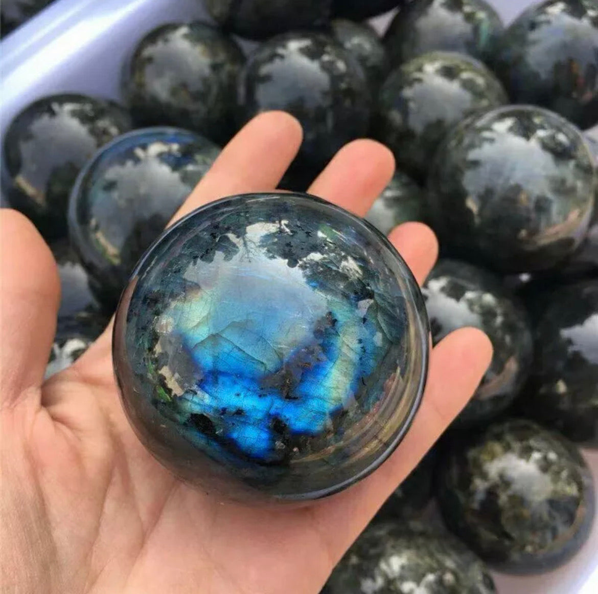 Natural Rainbow Labradorite Healing Crystal Ball