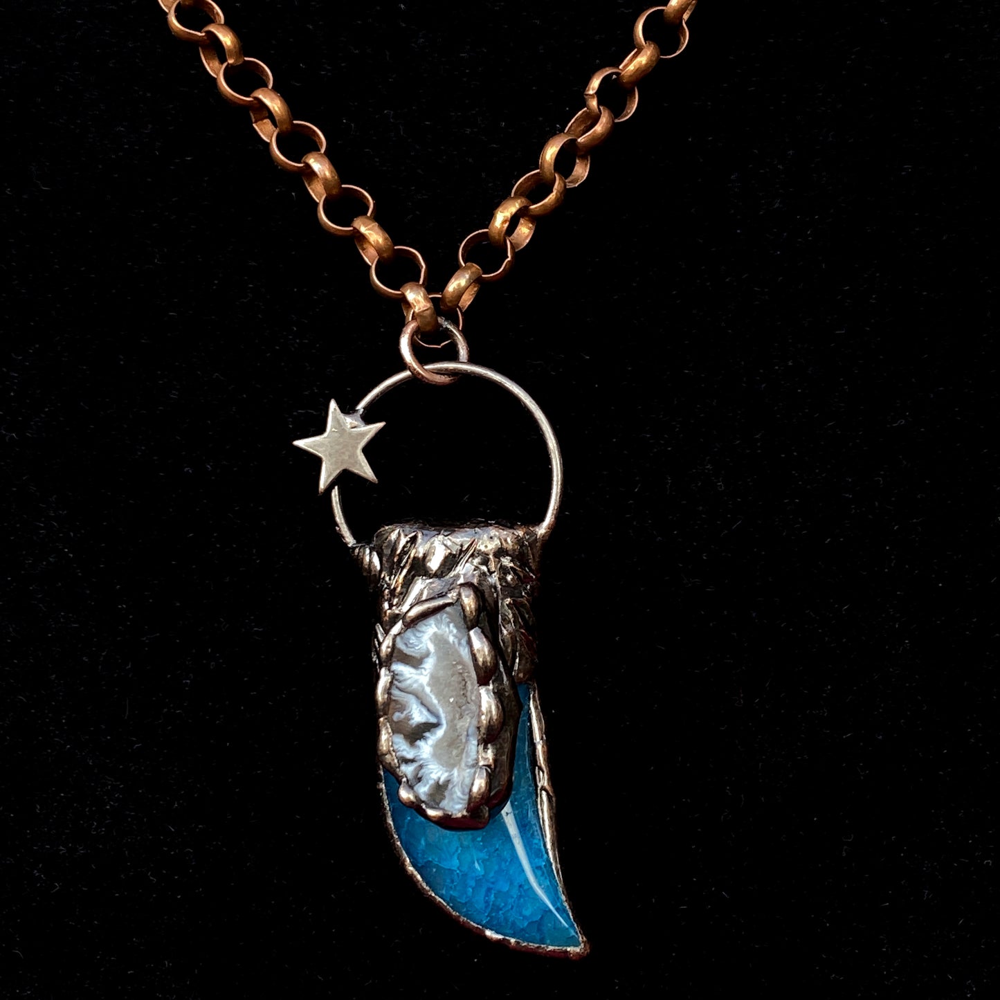 Agate Gemstone Horn and Star Wrap Around Copper plated Necklace