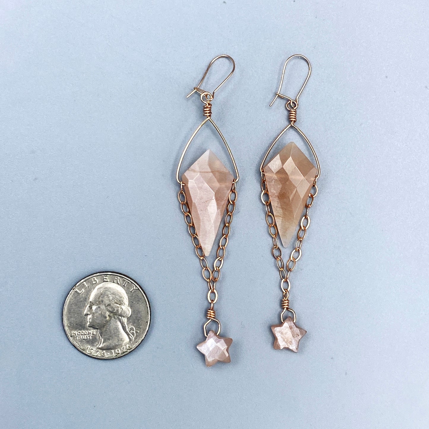 Peach Moonstones Gemstone Star w/ 14 kt Rose GF earrings
