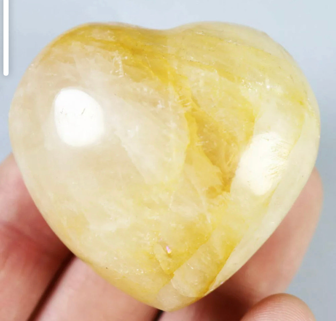 NATURAL Yellow PHANTOM MULTI-INCLUSIONS Rainbow CRYSTAL Heart Palm Stone