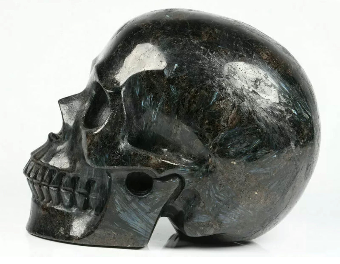Natural Astophyllite Carved Crystal gemstone Skull figurine