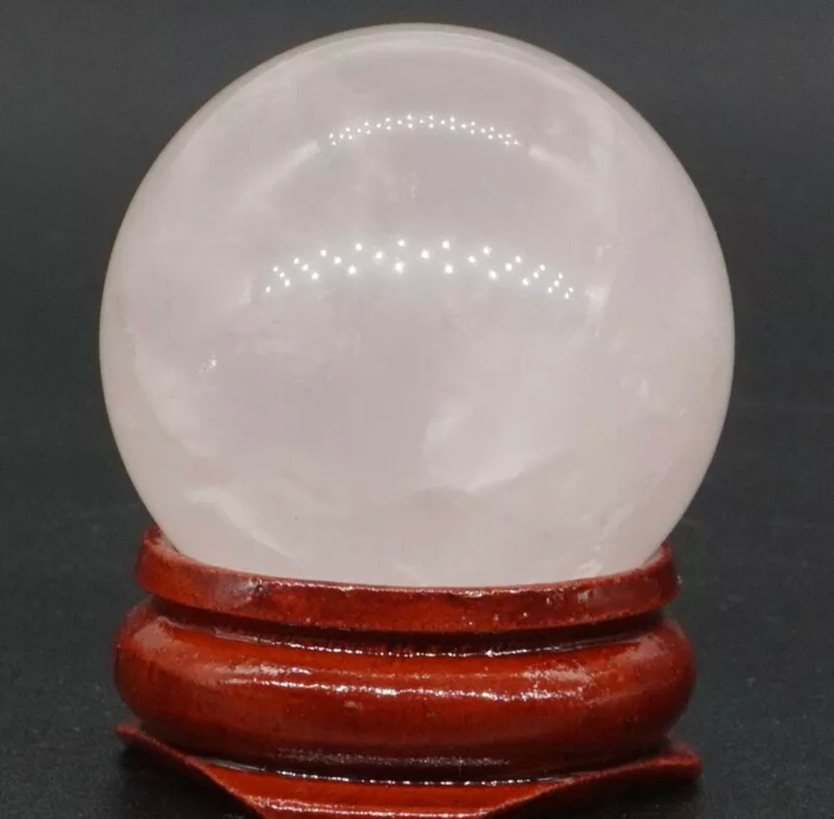 Natural Rose Quartz crystal gemstone semiprecious sphere with stand