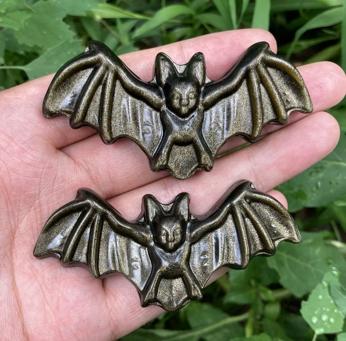 Natural Gold Obsidian gemstone carved Bat