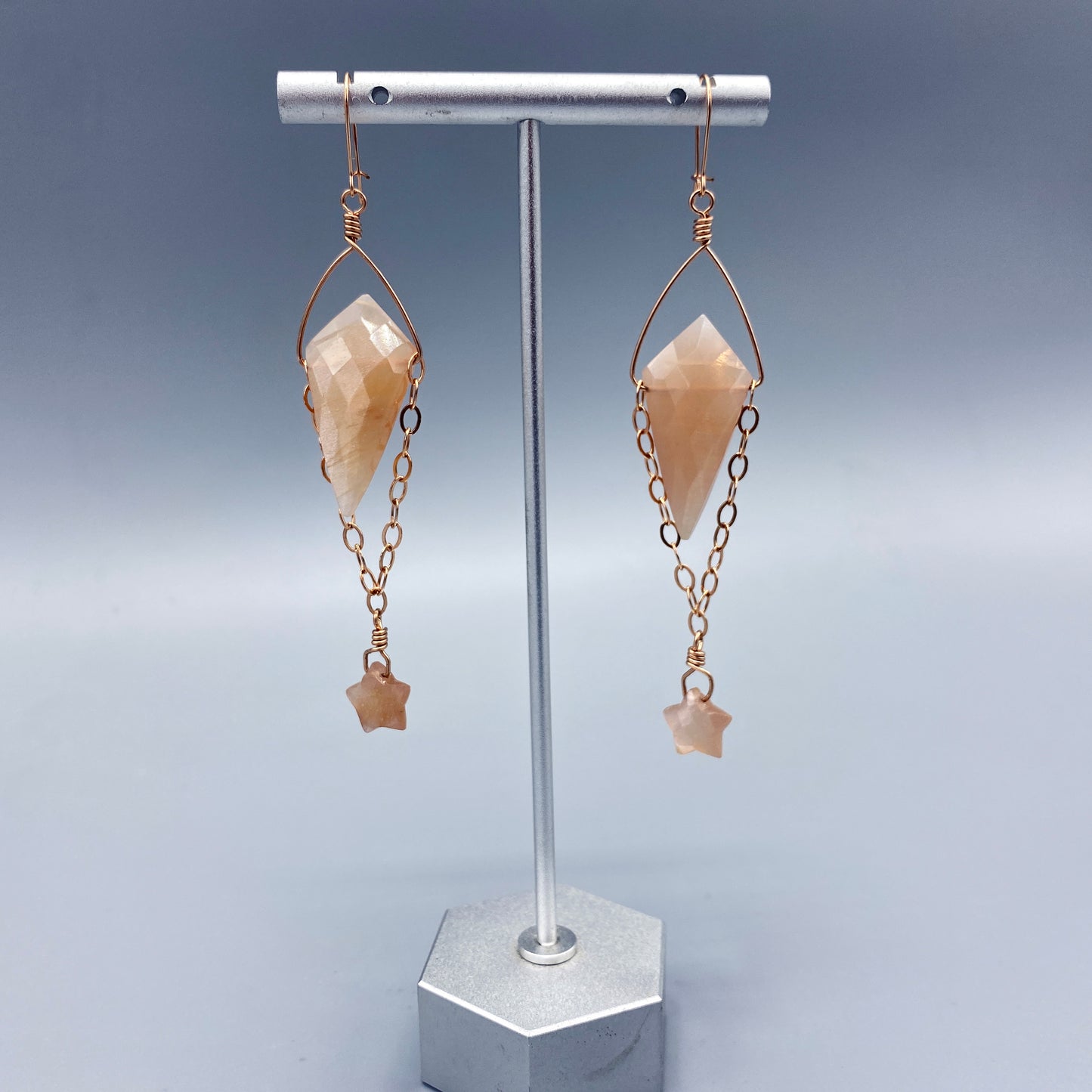Peach Moonstones Gemstone Star w/ 14 kt Rose GF earrings