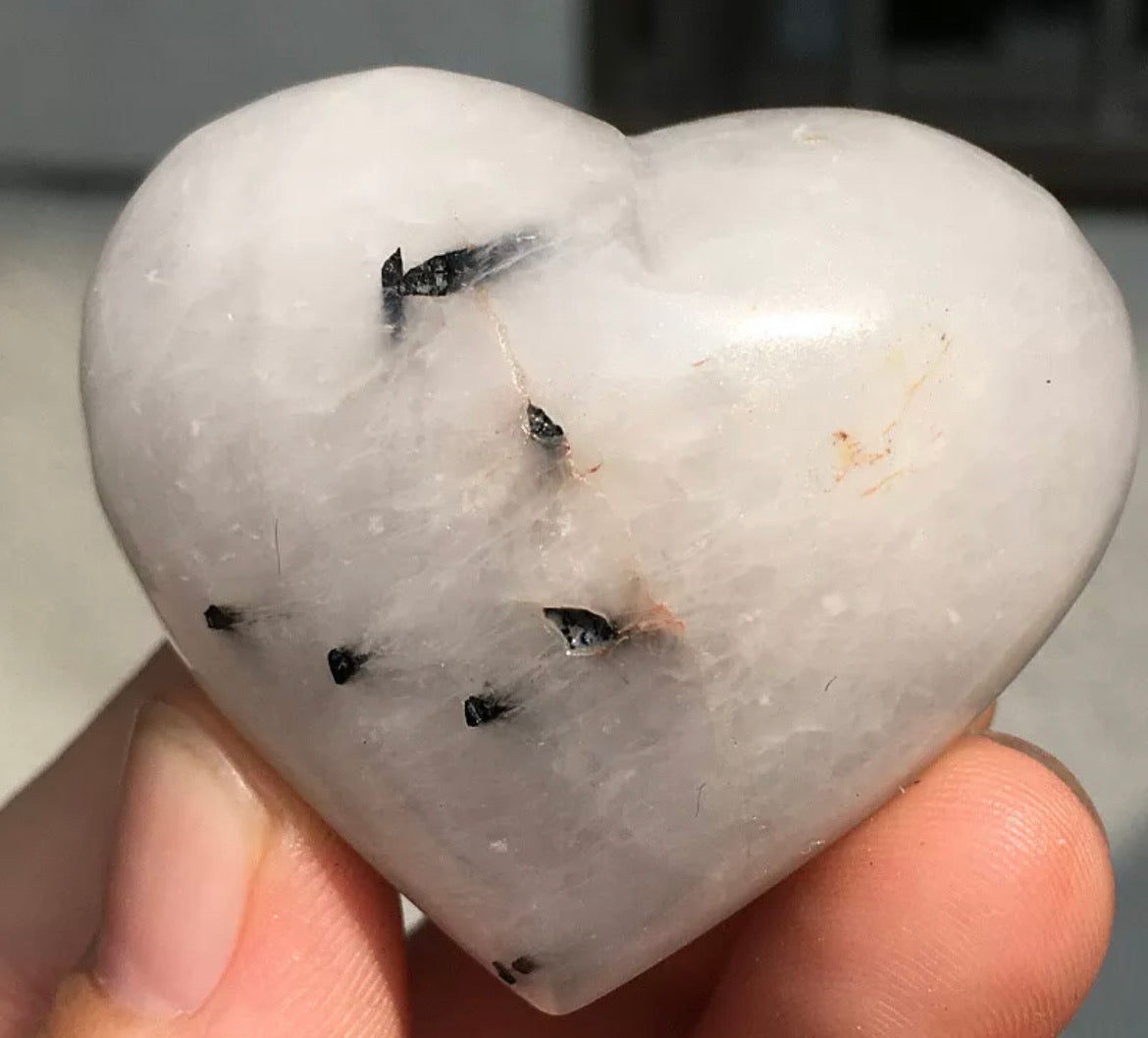 Natural tourmaline Quartz crystal carved heart