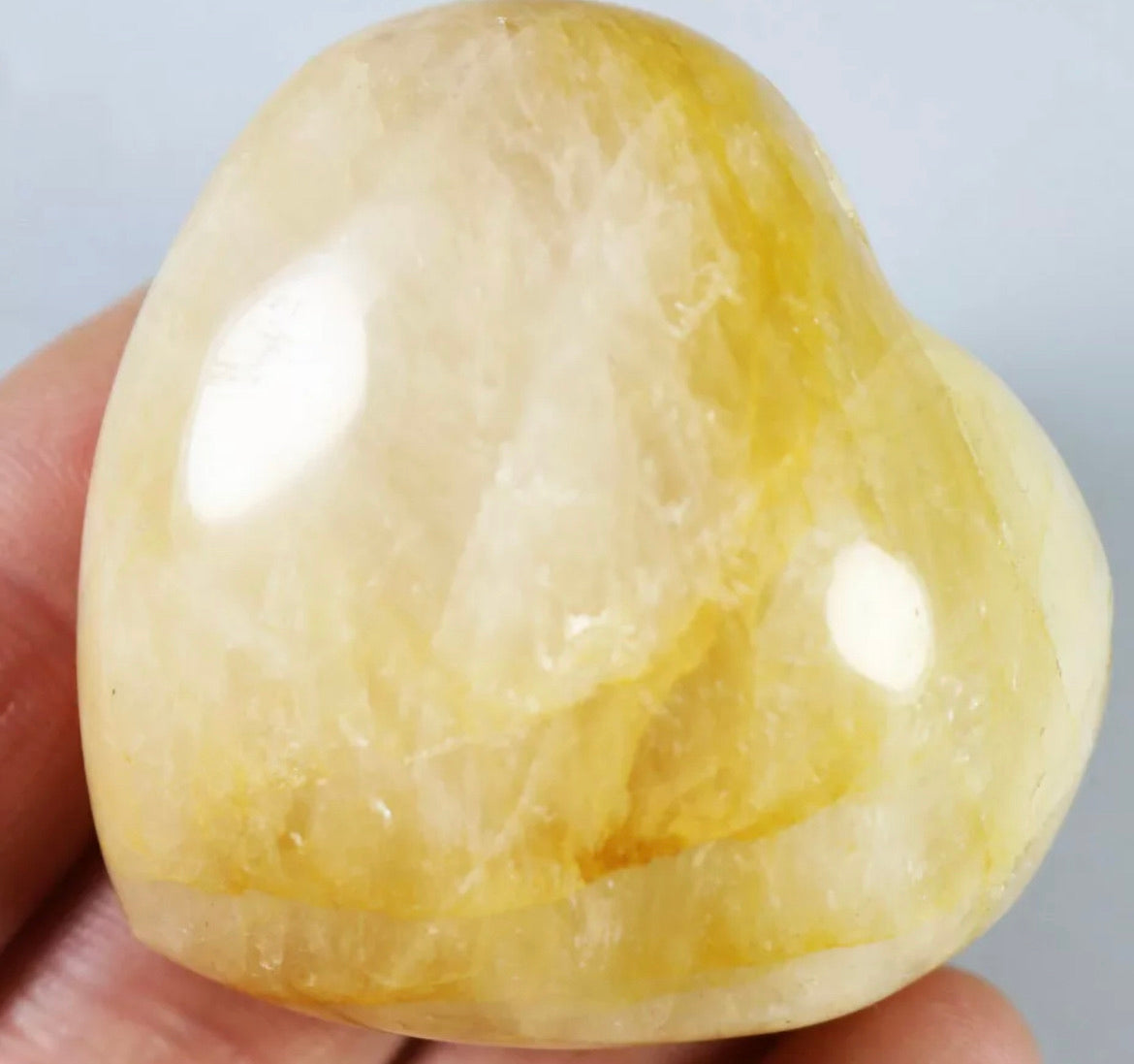 NATURAL Yellow PHANTOM MULTI-INCLUSIONS Rainbow CRYSTAL Heart Palm Stone