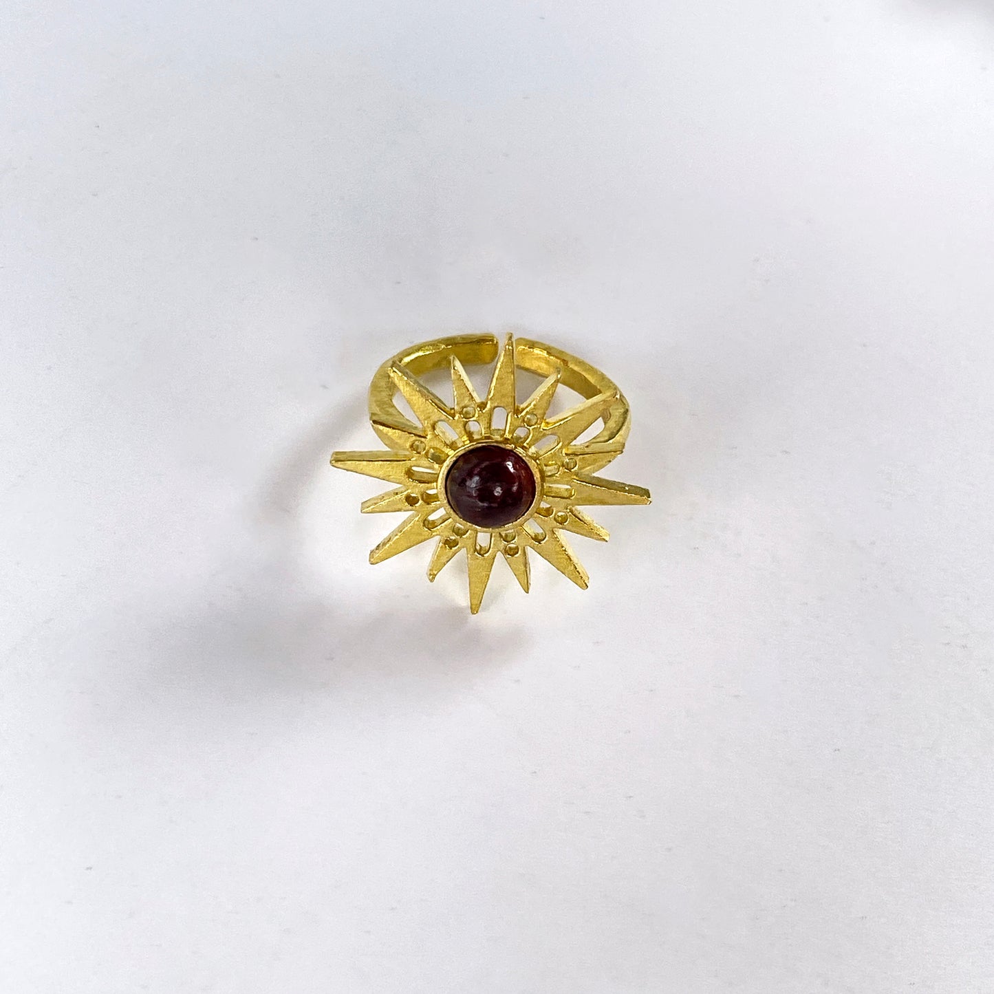 Garnet gemstone Brass Sun Ring