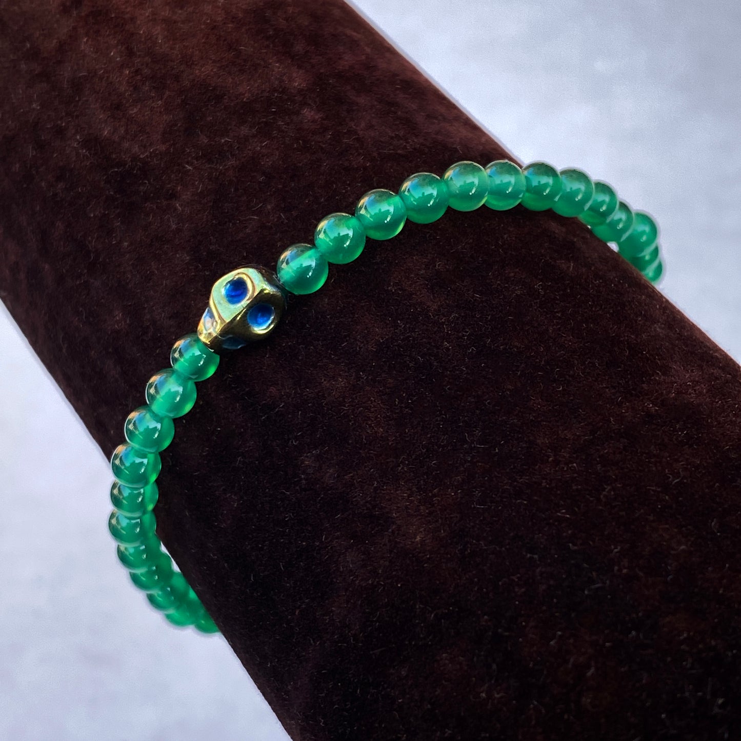Women's Gemstone Beaded Bracelet with Hematite Skulls