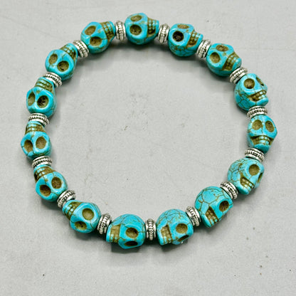 Light Blue Skulls and Brass Bracelet