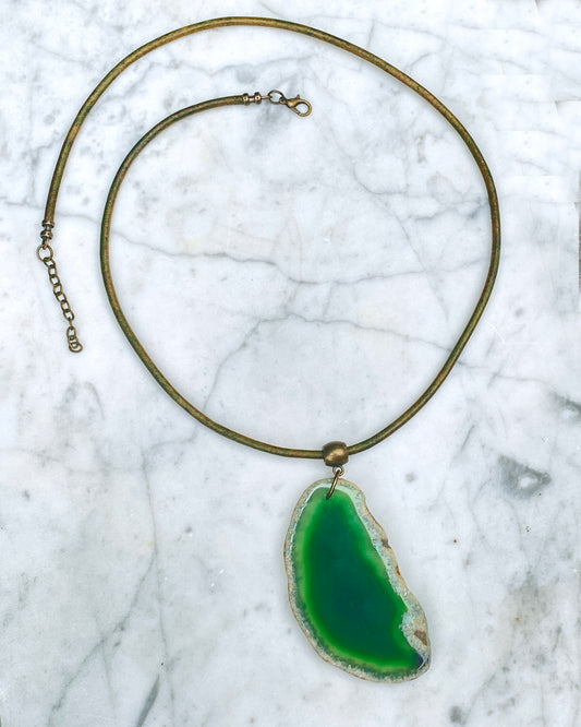 Green Agate gemstone Slice necklace