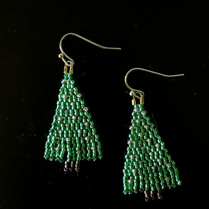 Christmas Tree Seed Bead Fringe Earrings