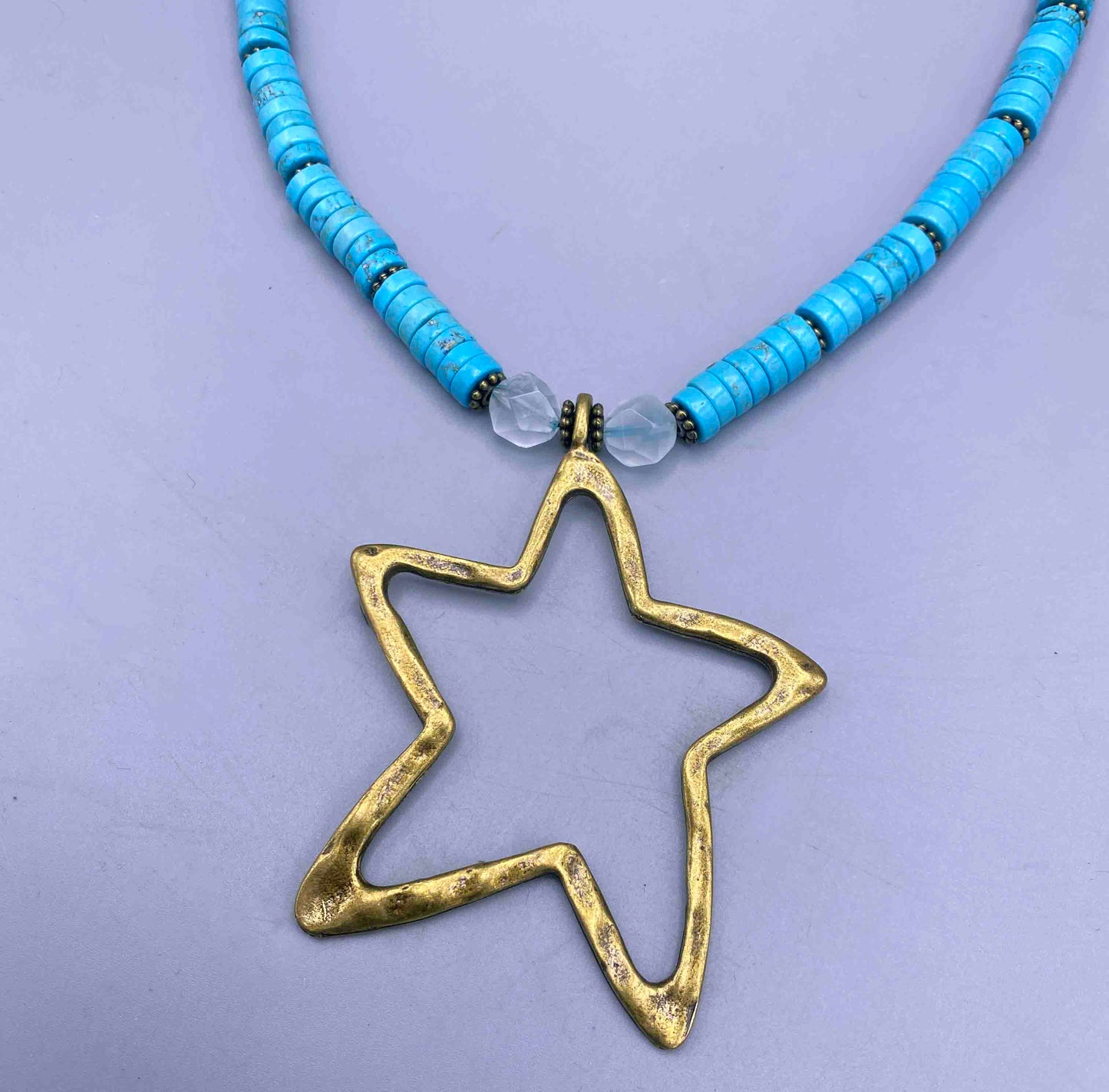 Turquoise and Blue Topaz Brass Star pendant Necklace