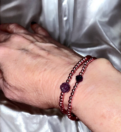 Amethyst Flower and Rose Hematite Bracelet Stack