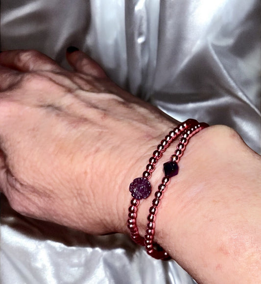 Amethyst Flower and Rose Hematite Bracelet Stack