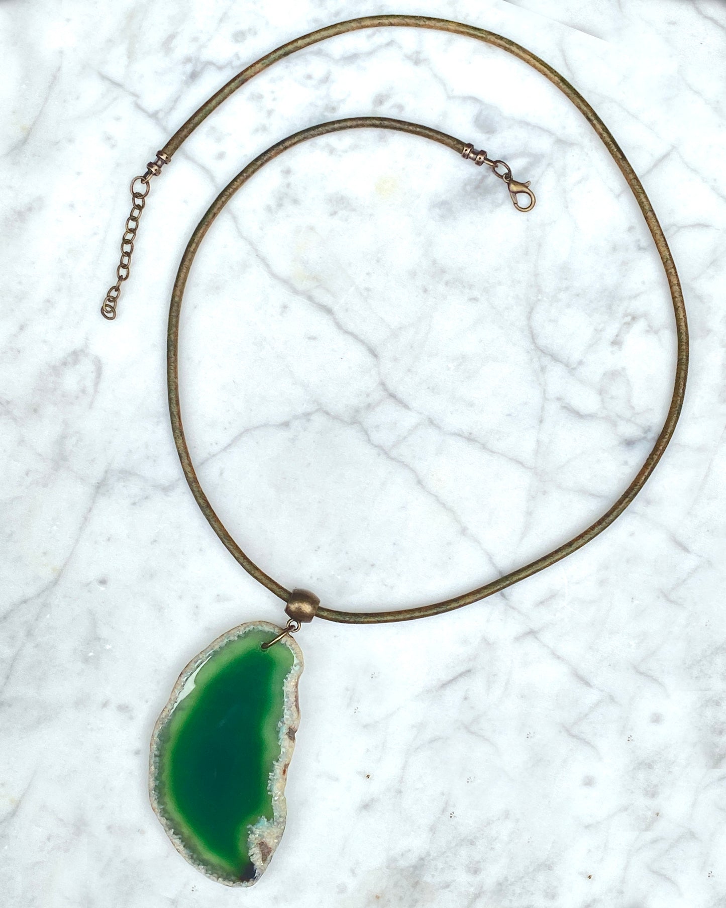 Green Agate gemstone Slice necklace