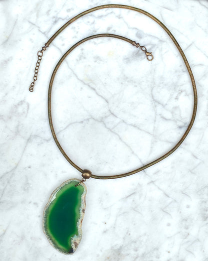 Green Agate gemstone Slice necklace