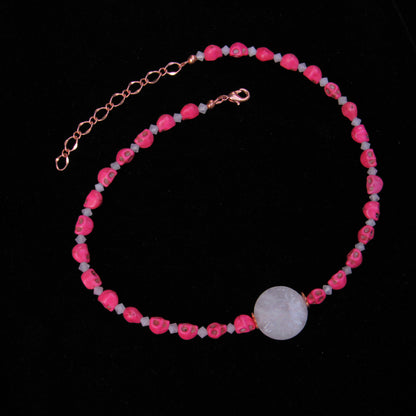 Rose Quartz and Skull Necklace