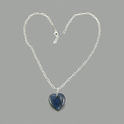 Labradorite Heart gemstone Pendant on labradorite and Silver Chain
