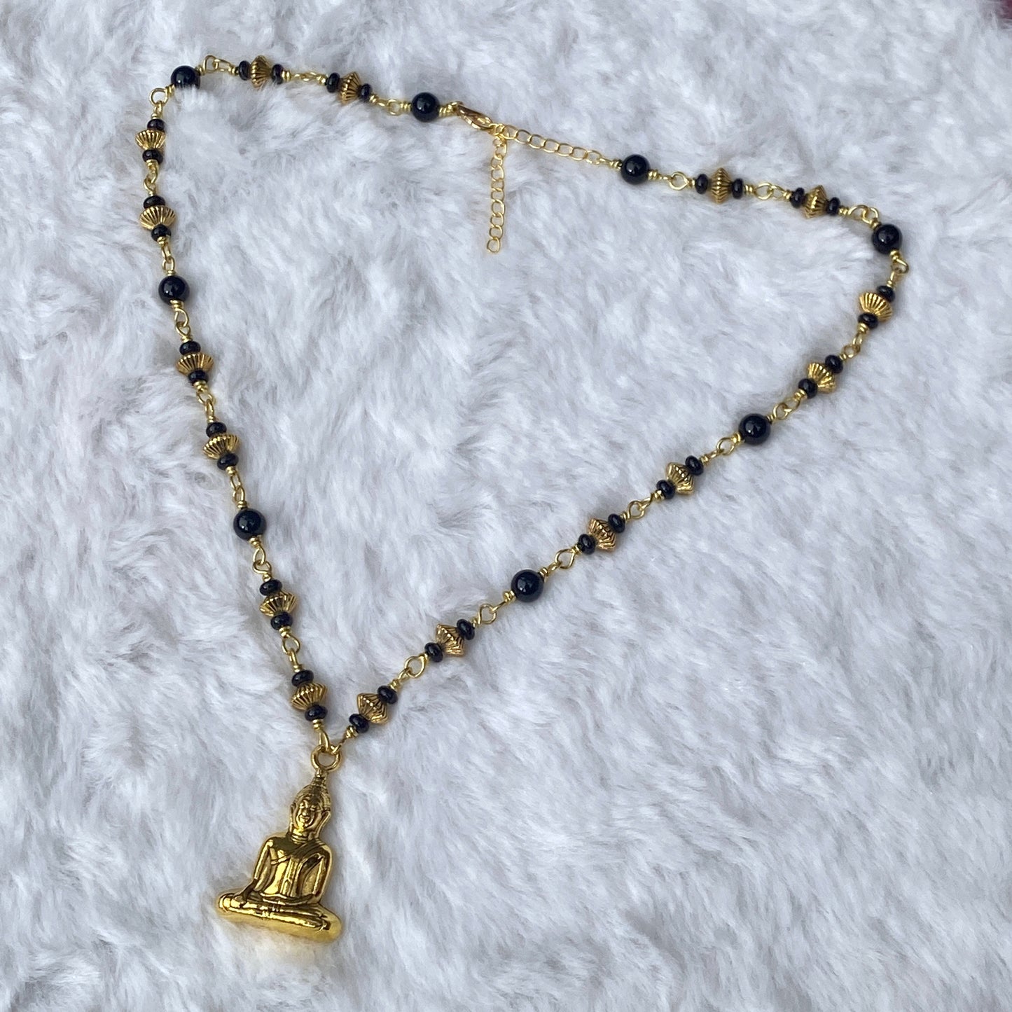 Onyx and Golden Buddha Necklace
