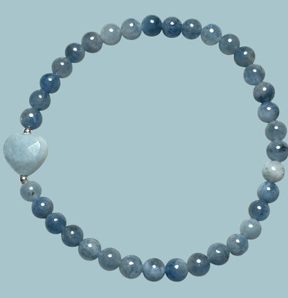 Aquamarine Heart Bracelet with Sterling Silver