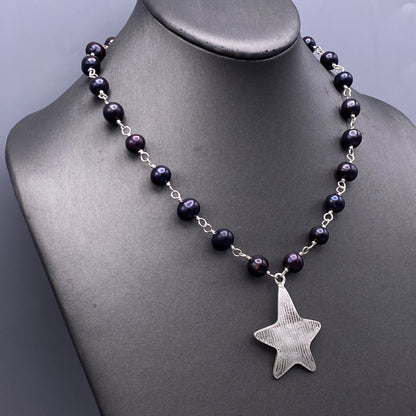 Black Pearl and Star Necklace