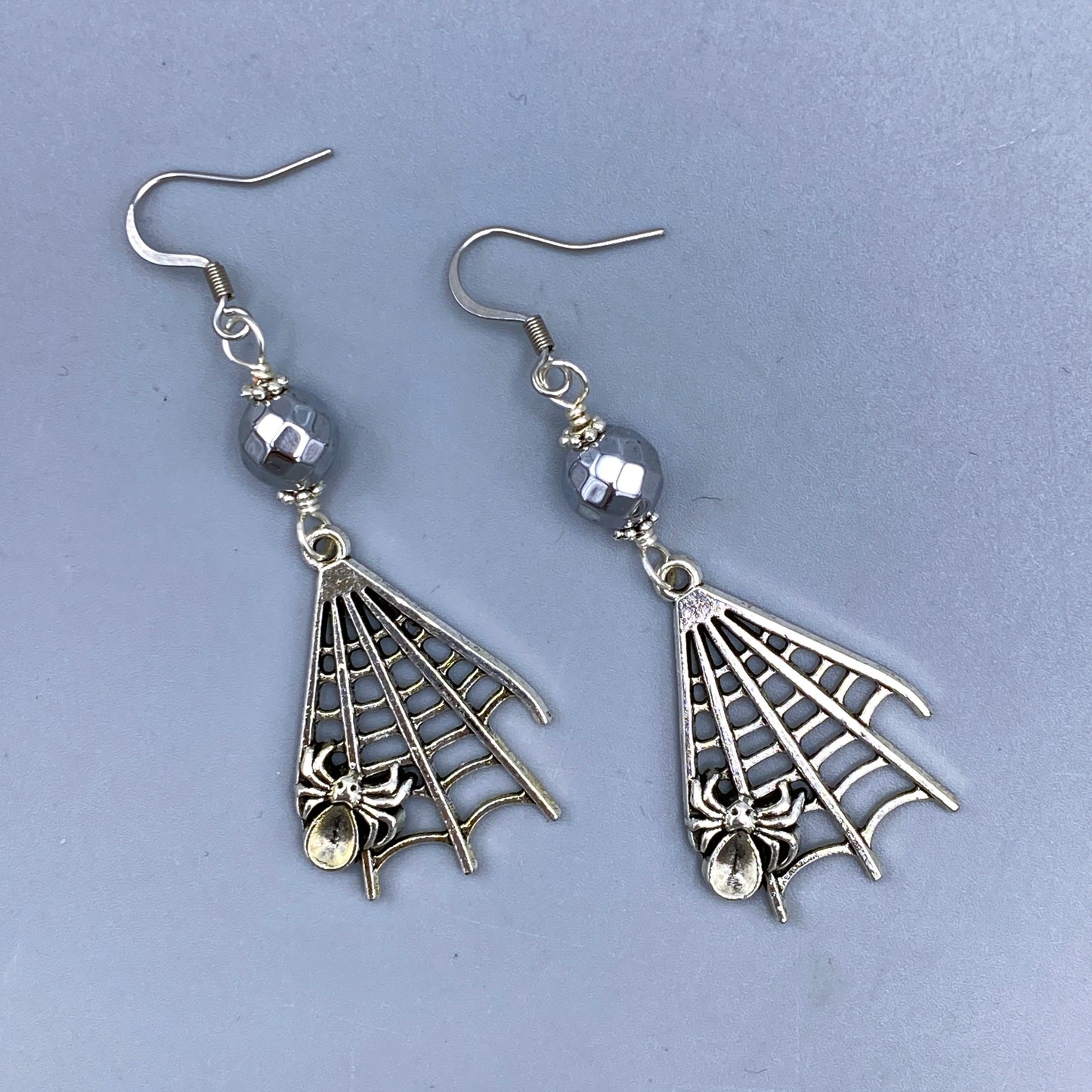 Spider in Web and Hematite Dangle earrings