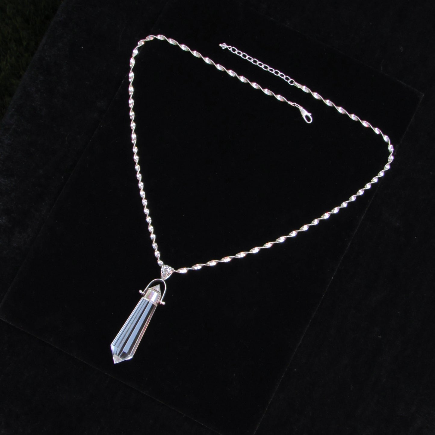 Clear Quartz Point Pendant on Vintage Renewed Chain