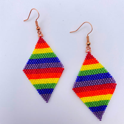 Beaded Glass Pride Rainbow Earrings