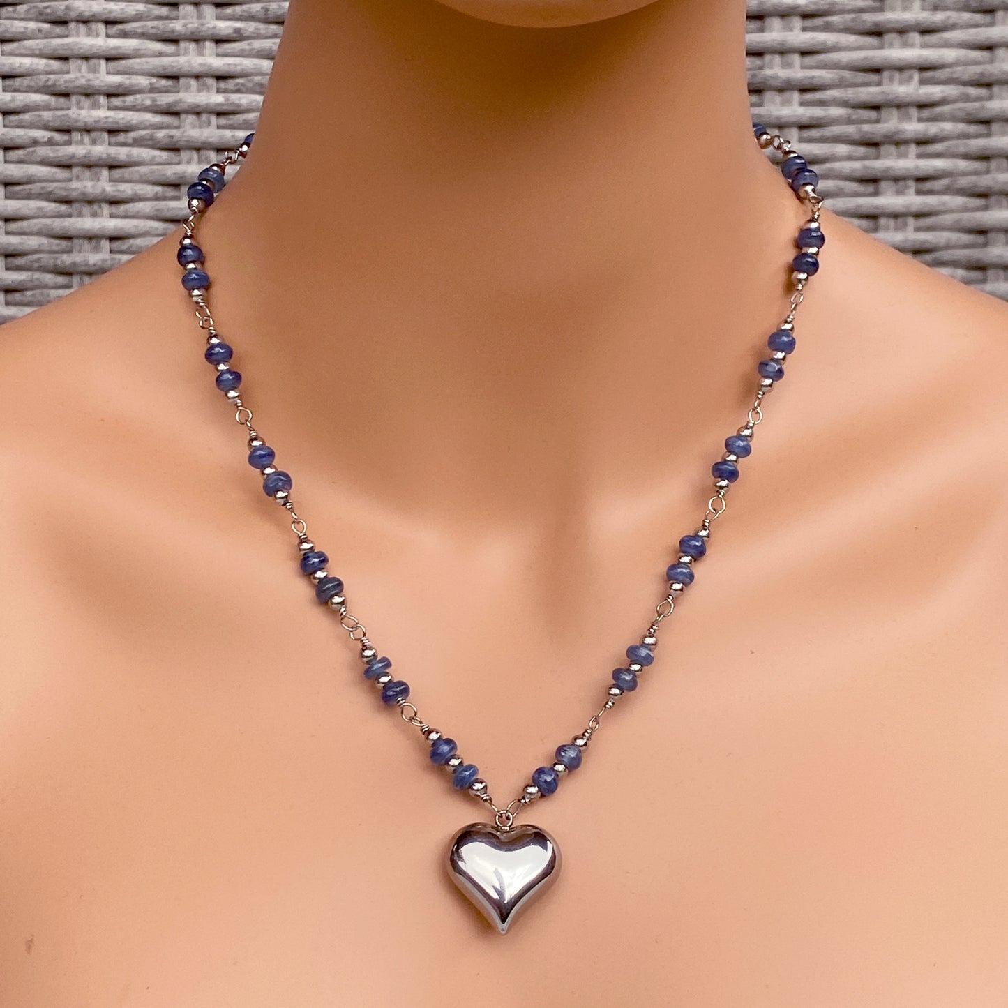 Kyanite And Stainless Steel Heart Necklace