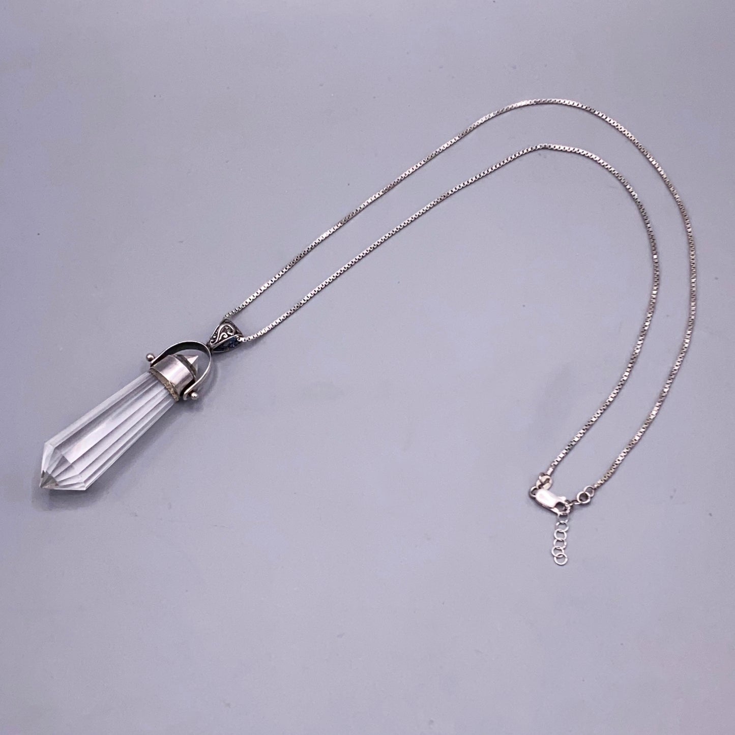 Clear Quartz Point Pendant on Vintage Renewed Chain
