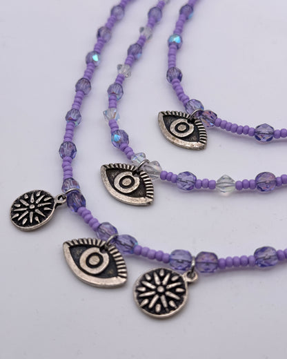 Three strand Glass Beaded Necklace with Evil eye