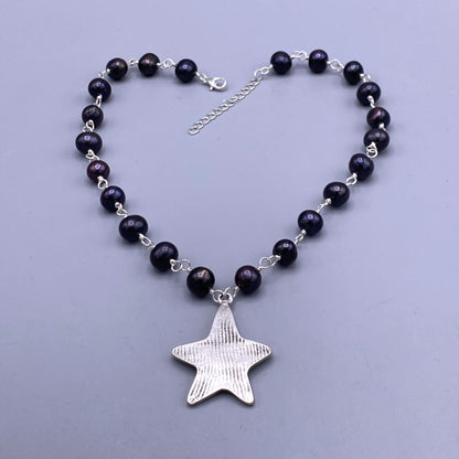 Black Pearl and Star Necklace