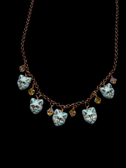 Glass beaded Kitty Cat Necklace