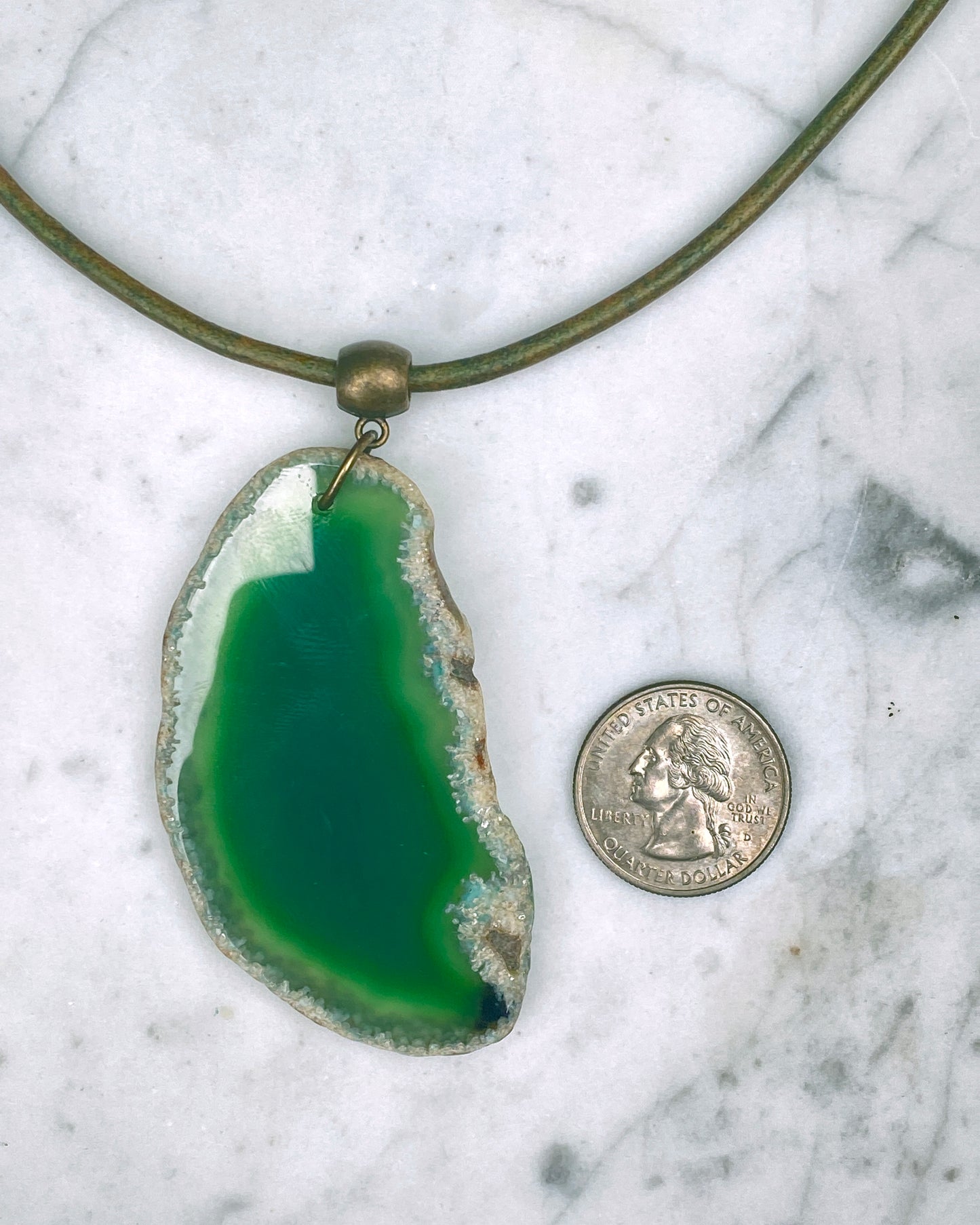 Green Agate gemstone Slice necklace