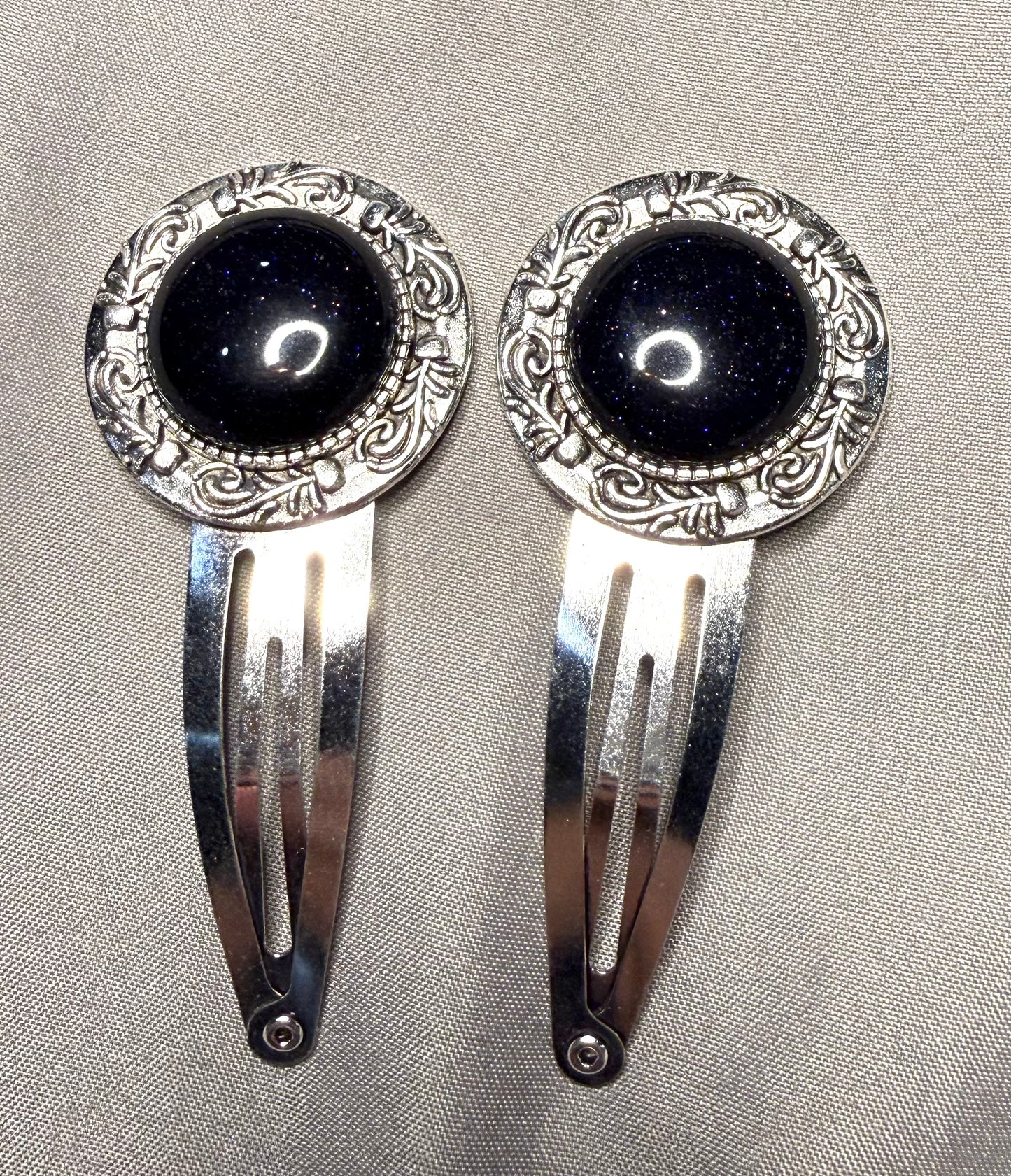Blue Gold Stone Hair clips