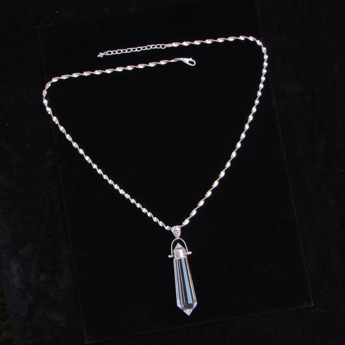 Clear Quartz Point Pendant on Vintage Renewed Chain