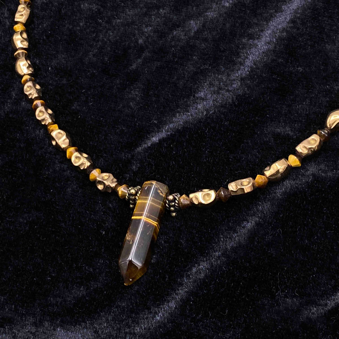 Tiger Eye and Hematite Skull Necklace