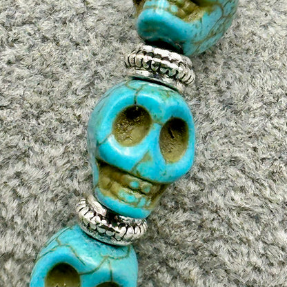 Light Blue Skulls and Brass Bracelet