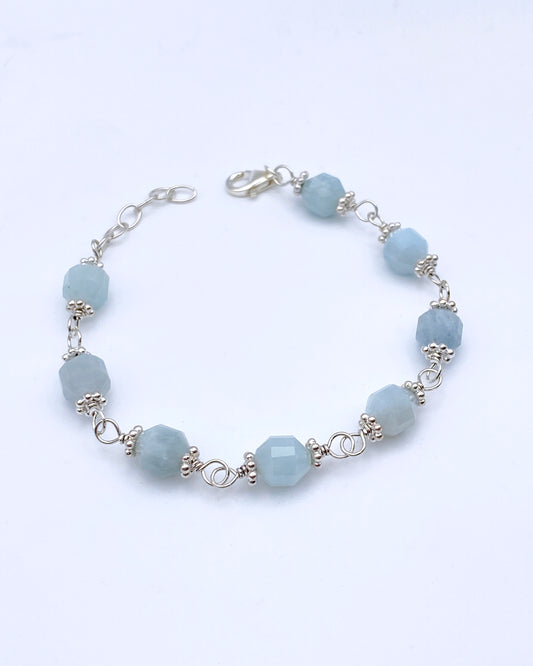 Aquamarine Gemstone Bracelet with Sterling Silver