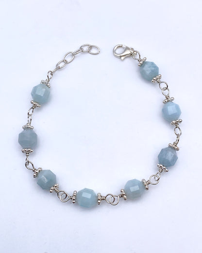 Aquamarine Gemstone Bracelet with Sterling Silver